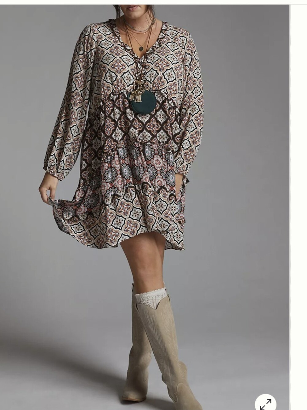 Anthropologie Tiered V-Neck Mini Dress Like new Loose boho Comfy Dress Size  L